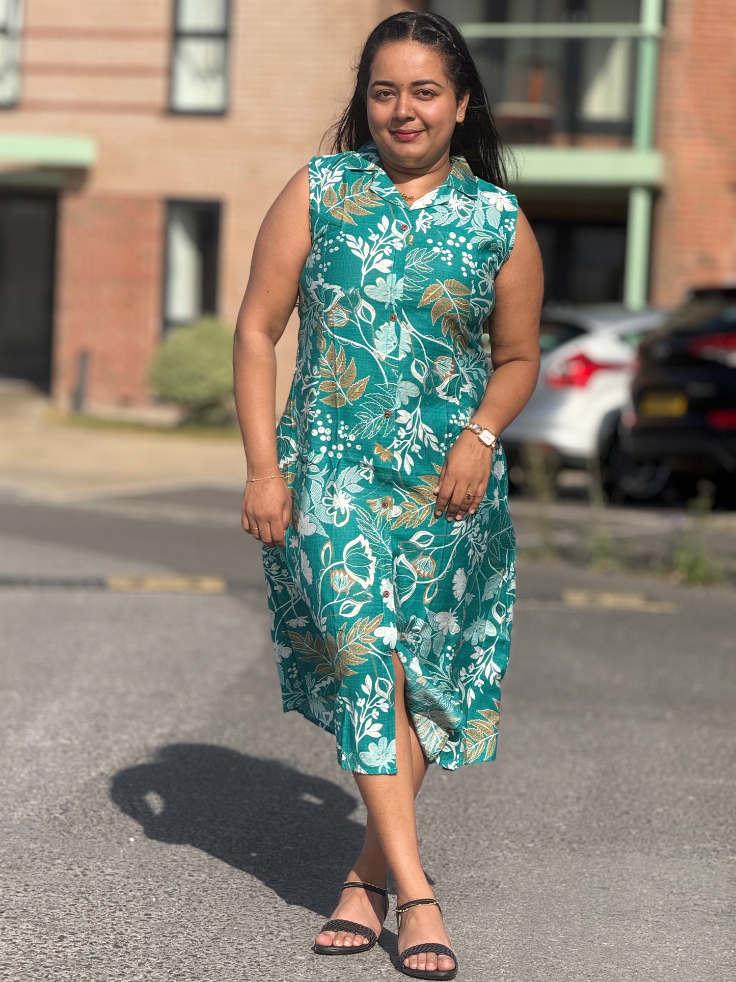 Teal Bloom Button Front Midi