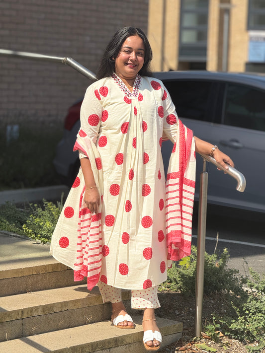 RED & WHITE POLKA GRACE - COTTAN SET