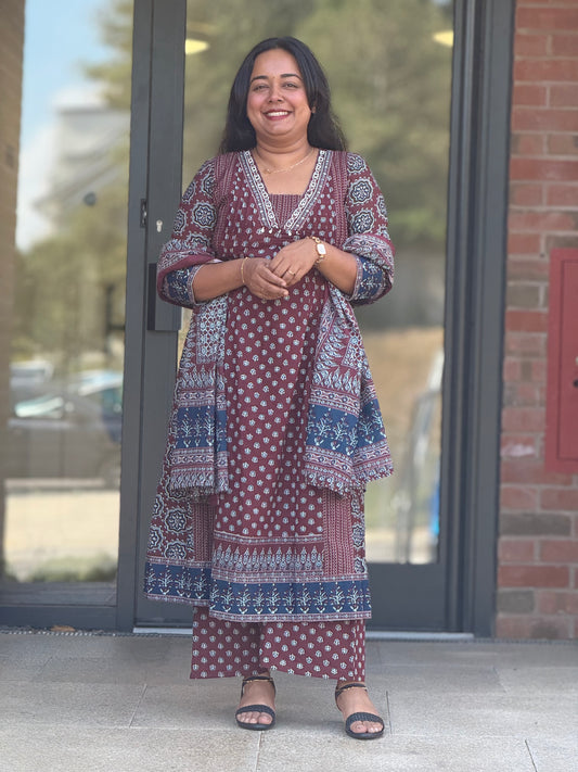 MAROON & BLUE GRACE - PRINTED SALWAR SUIT