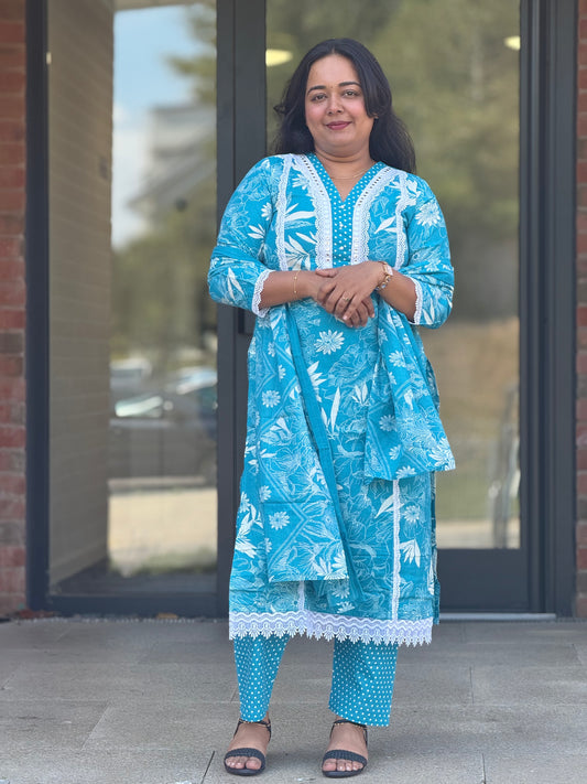 SKY BLUE FLORAL CHARM - COTTON SALWAR SUIT
