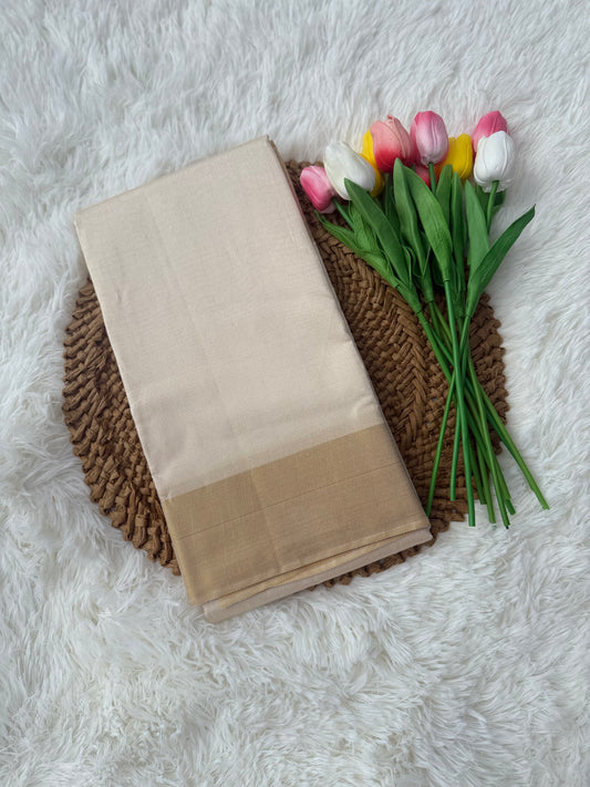 Classic Off-White Kerala Kasavu Saree with Elegant Gold Border