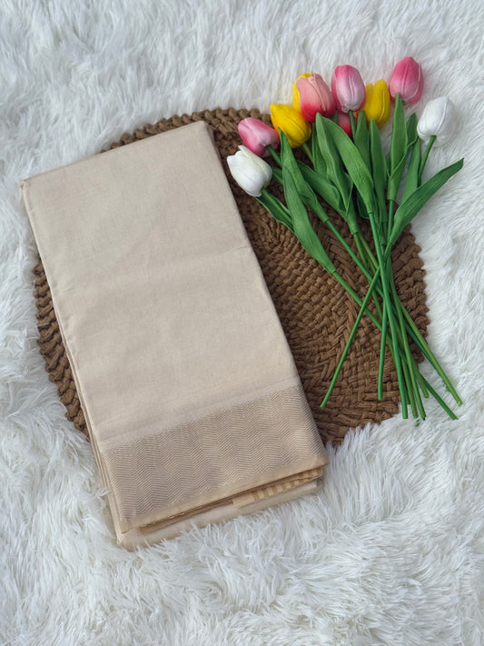 Traditional Kerala Kasavu Saree with subtle golden border