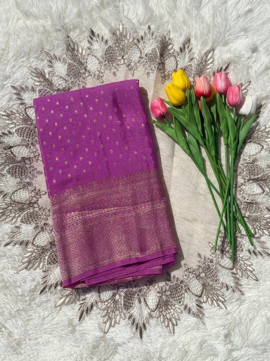Vibrant Lavender Banarasi Silk Saree with Subtle Gold Zari Work