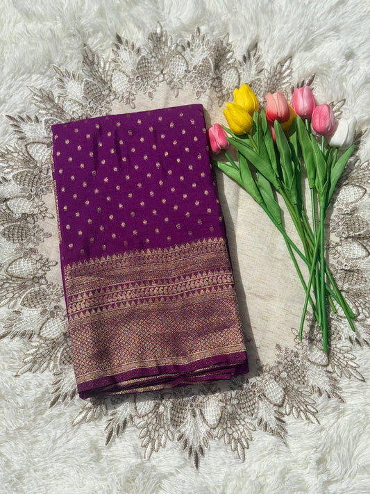Royal Purple Banarasi Silk Saree with Gold Zari Detailing