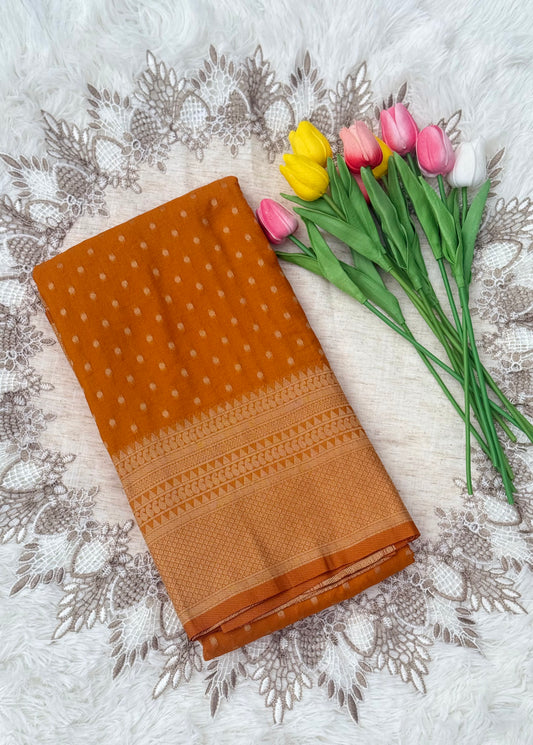 Rust Orange Traditional Silk Sraee wuth Self-Zari Weaving