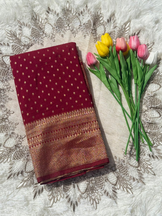 Elegant Maroon Banarasi Silk Saree with Golden Zari Work