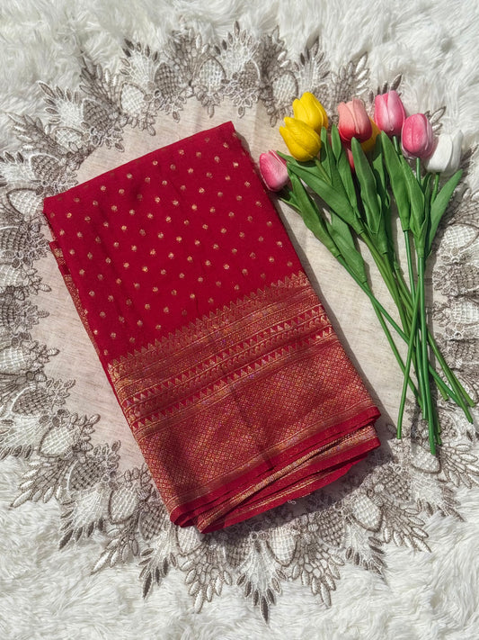 Classic Red Banarasi Silk Saree with Rich Golden Zari Weave
