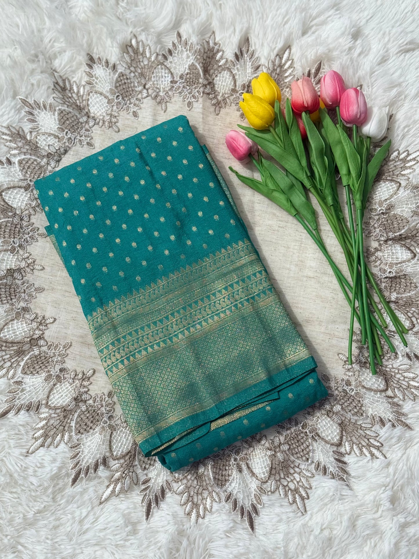 Elegant Teal Green Banarasi Silk Saree with Golden Zari Detailing