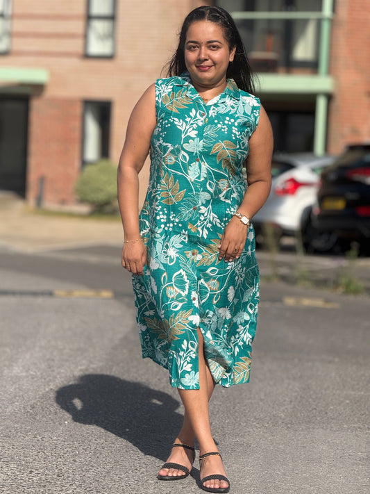 Teal Bloom Button Front Midi