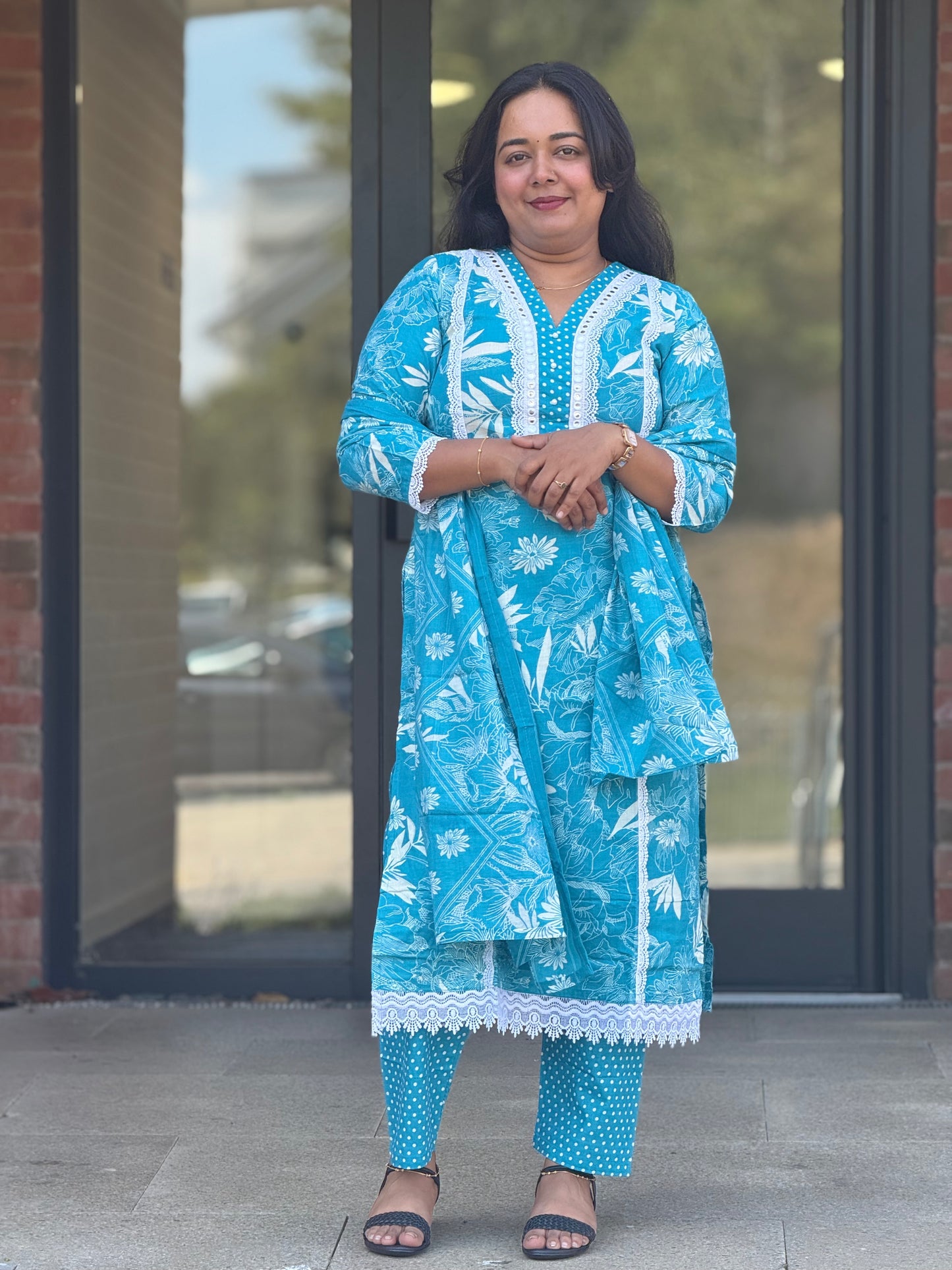 SKY BLUE FLORAL CHARM - COTTON SALWAR SUIT