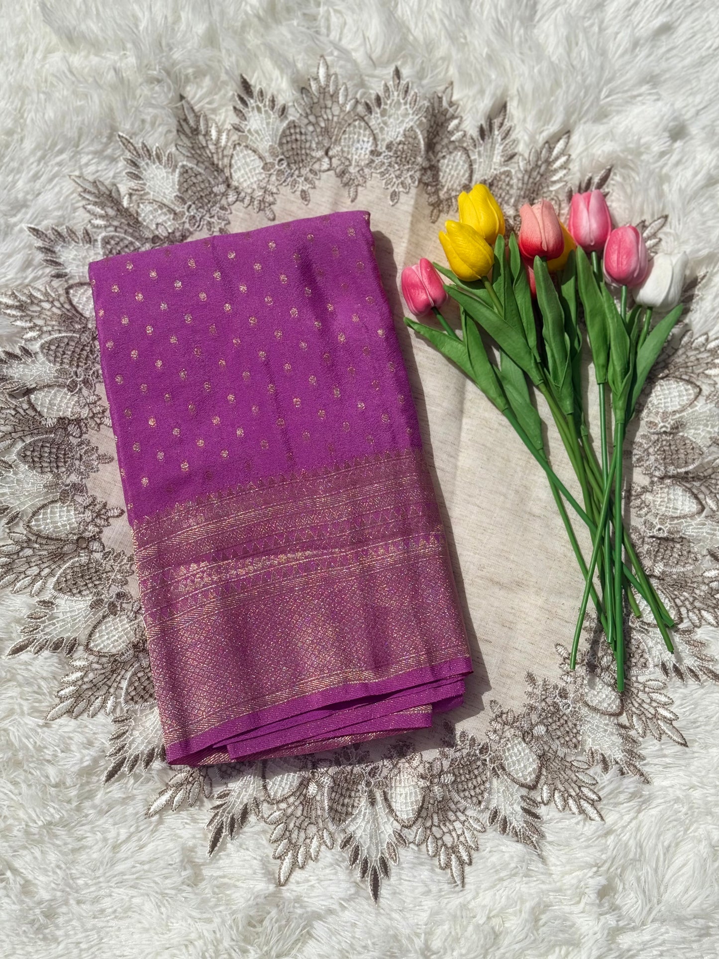 Vibrant Lavender Banarasi Silk Saree with Subtle Gold Zari Work